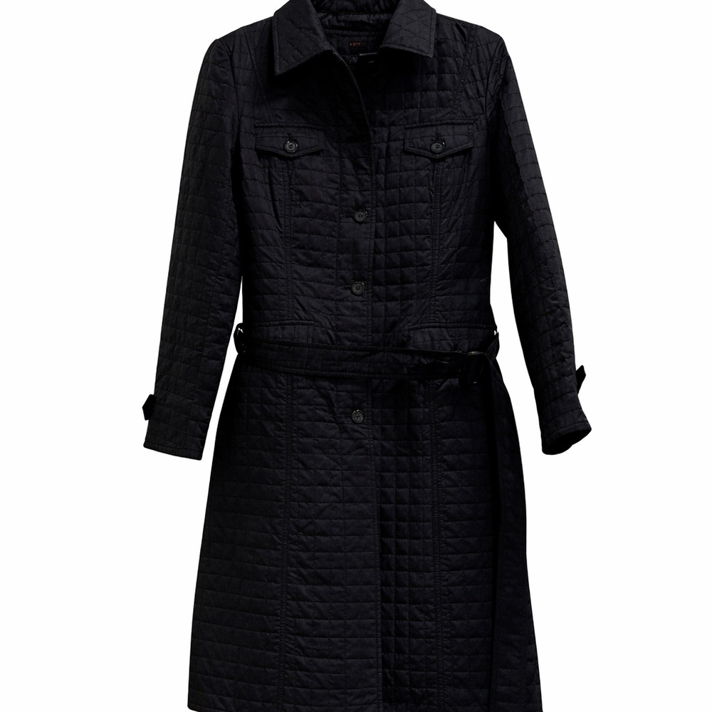 Express Women's Black Quilted Belted Coat Knee Length Trench‎ Style Size 10